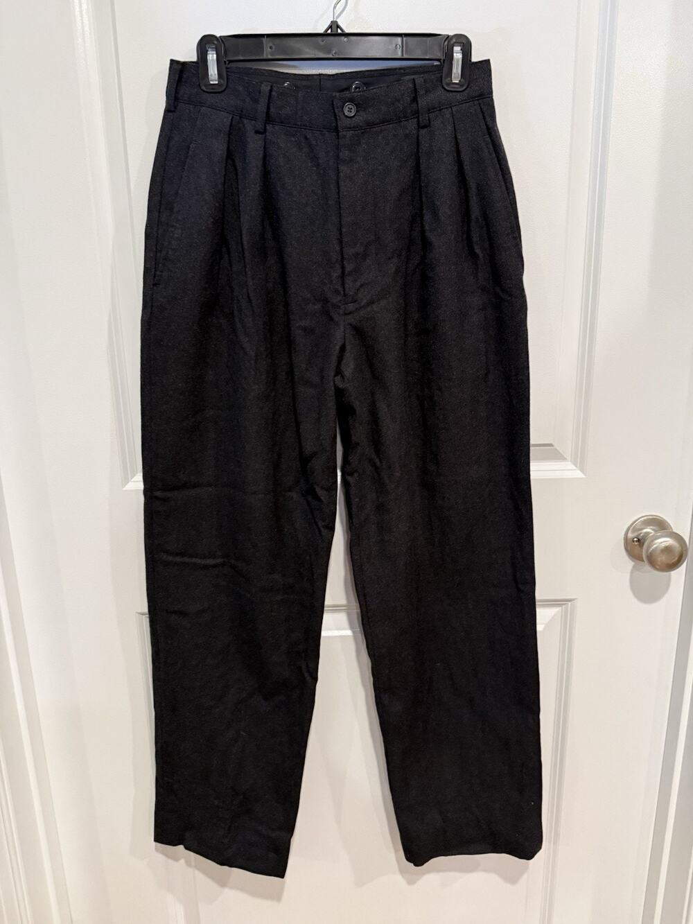 VTG J. Crew Women's 100% Wool Wide Leg Pants Size 29 Charcoal Gray Suspenders